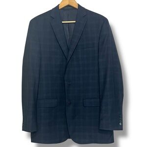 CALVIN KLEIN 100%‎ Wool Sport Coat Blazer Sz 40L Navy Blue Plaid Preppy Office